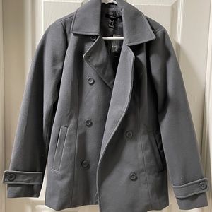 Forever 21 Small Charcoal Gray Black Pea Coat Dress Front Button jacket